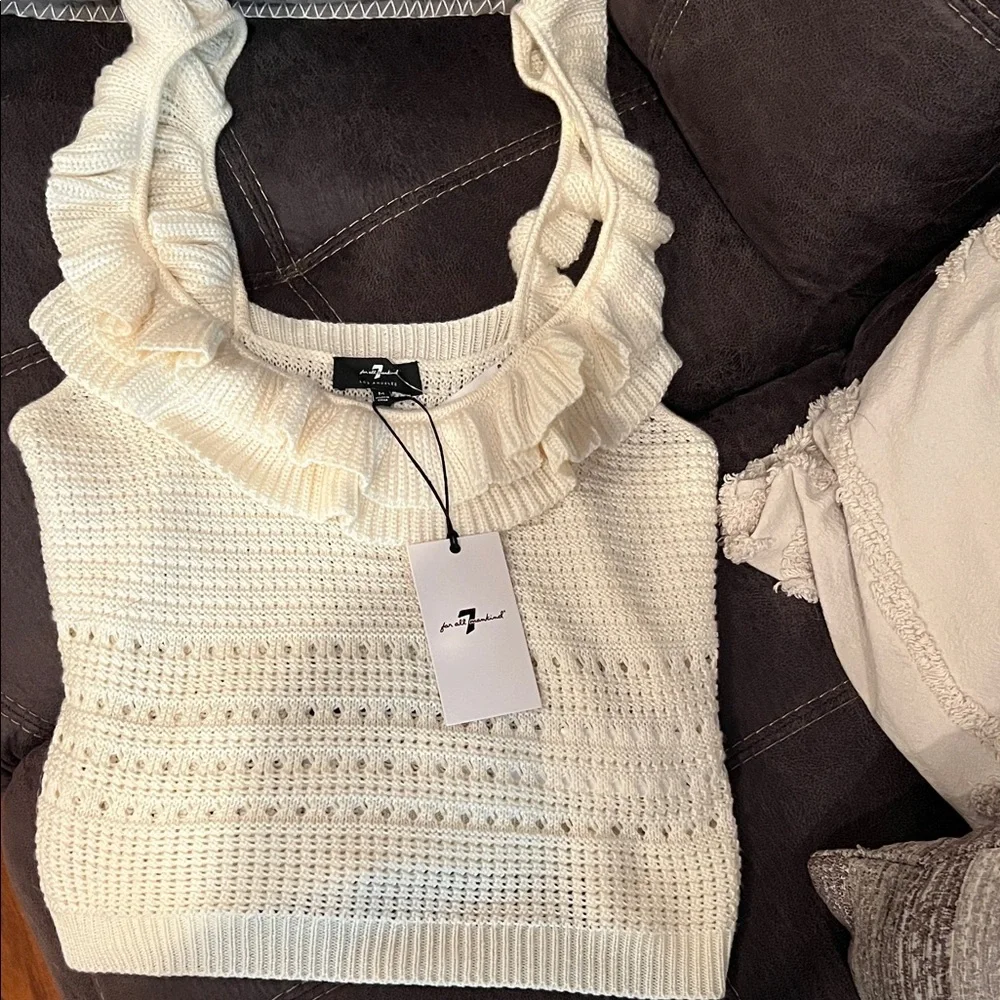 7 For All Mankind Cream Ruffled Tank Top - Picture 14 of 14
